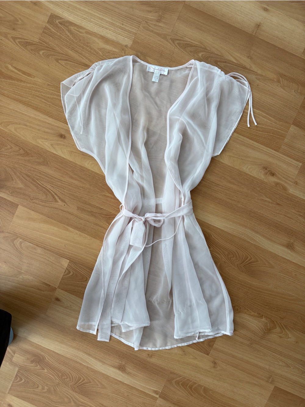 Vintage Oscar de la Renta Sheer Light Pink Tie-Waist Cover-Up Robe